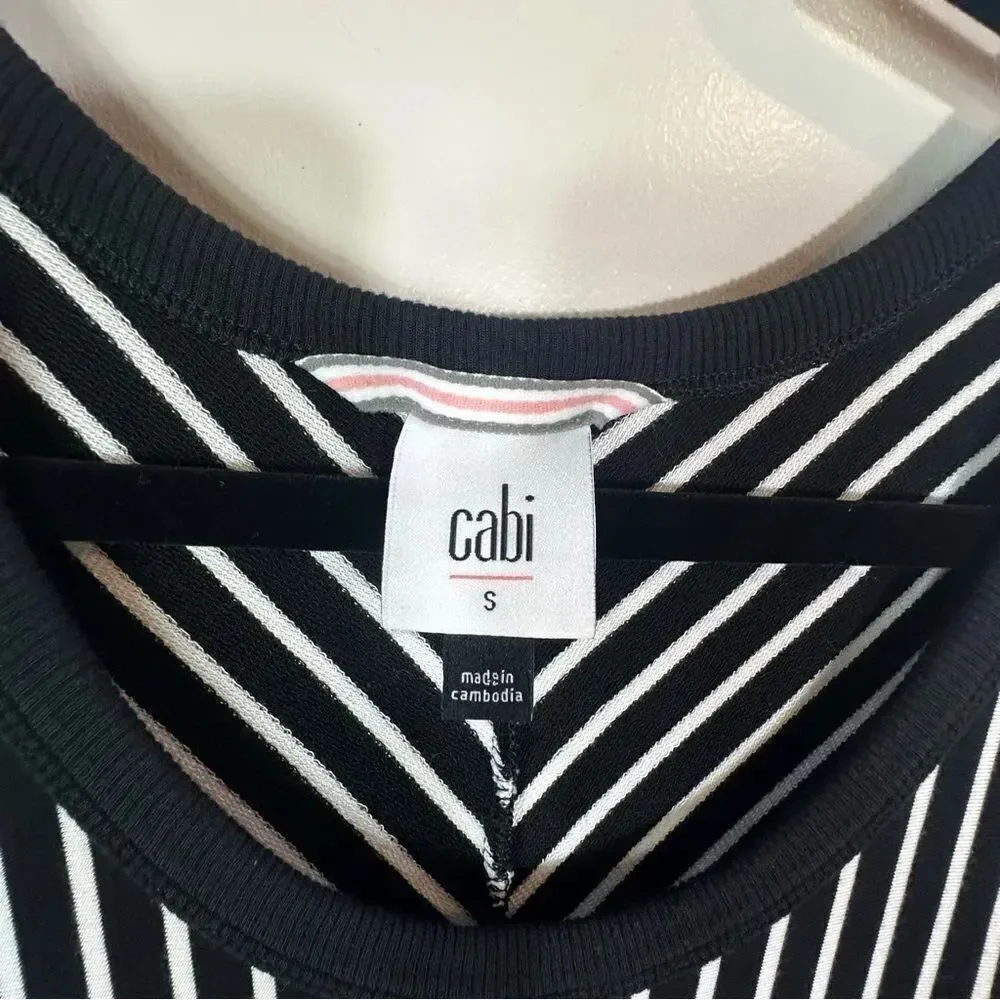 CAbi Black and White Striped Midi Dress